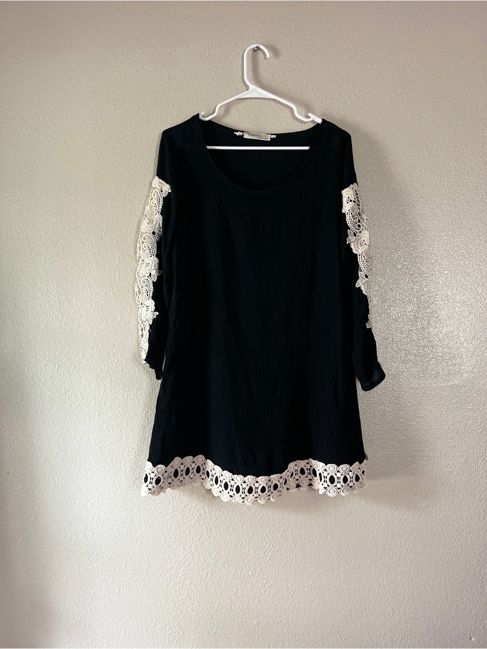 Available by angela fashion with Ivory Crochet Trim - Women's Tunic Dress black - Picture 3 of 7